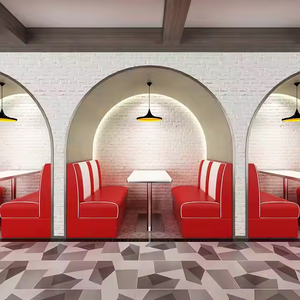 Ensemble de mobilier de restaurant américain, banquettes rouges et blanches, tables et chaises durables pour café et restauration rapide - Product Image 2