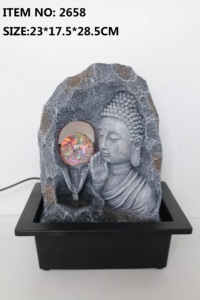 <span class=keywords><strong>Fontaine</strong></span> en résine sculptée en forme <span class=keywords><strong>de</strong></span> tête <span class=keywords><strong>de</strong></span> <span class=keywords><strong>Bouddha</strong></span> Lotus avec jardin zen flottant, élément d'eau pour l'aménagement paysager extérieur, Feng Shui et décoration contemporaine - Product Image 6