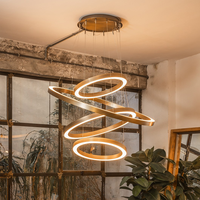 Lustre suspendu LED en spirale carré moderne en acier inoxydable avec commande sans fil, haute luminosité, pour îlot de cuisine de luxe