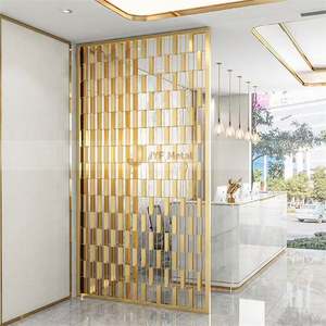 Paravent personnalisé pour salon, style Art déco, en acier inoxydable découpé au laser, doré, translucide, amovible et résistant à l'eau - Product Image 3