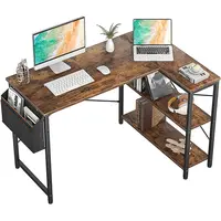 Animal industrial, madeira mesa em forma de l, com prateleiras, computador ou mesa de trabalho para escrita e escritório, 2 pessoas