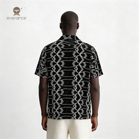 Chemise à motif pour homme en poly-linens Mono Interlock, noire et crème, style cubain, pour les vacances à la plage