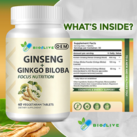 Comprimés végétariens de Ginseng et Ginkgo Biloba Focus Nutrition – Complément alimentaire végétal à base d'extraits naturels de plantes, sans OGM