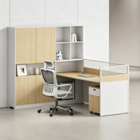 Bureau financier écologique E0 avec armoire haute, poste de travail face à face, table d'ordinateur pour comptable, cloison de séparation pour poste de travail individuel