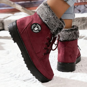 Bottes d'hiver antidérapantes confortables à double isolation thermique avec doublure en fourrure et col en fourrure replié, disponibles en plusieurs couleurs simples - Product Image 6