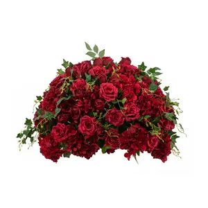 Red Floral Artificial Silk Flowers Ball Burgundy Wedding Centerpieces Table Decorations for Event Wedding Dinning Table Home