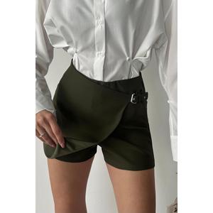 กระโปรงขาสั้นทรงเอวสูงสีกากี Luna สำหรับผู้หญิง ผ้าทอโพลีเอสเตอร์ผสมฝ้าย ปรับขนาดได้ แฟชั่นกระโปรง - Product Image 2