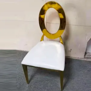 Yüksek kalite altın yuvarlak paslanmaz çelik yemek ve ziyafet sandalye Modern tarzı istiflenebilir pu deri düğün otel etkinlik sandalyeleri