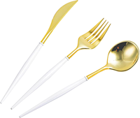 Ensemble de couverts jetables de luxe BST en plastique doré, robustes et écologiques, couteau, fourchette, cuillère, ustensiles pour mariage, fête, banquet