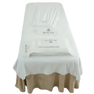 Juego de sábanas gruesas para Spa, juego de cama de salón de belleza de alta calidad, cubierta de cama de masaje con logotipo personalizado, color blanco, 6 uds.