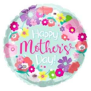 CYmylar 18 pouces rond fête des mères ballon mots <span class=keywords><strong>anglais</strong></span> bonne fête des mères lumière sarcelle fleur feuille ballons - Product Image 1