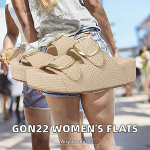 Ladies Fashion PU Leather <b>Flat</b> <b>Sandals</b> Light Weight Summer Open Toe Buckle Breathable Rubber Outsole Trendy Design - Product Image 2