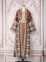 Ensemble Abaya Kaftan brodé à col en V en deux pièces avec ceinture à la taille, robe longue à manches longues pour femmes musulmanes, occasions de fête et de festival