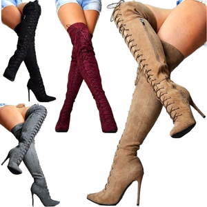 Botas Altas de Tacón de Aguja de 20 cm para Mujer, Estilo Exótico, de Ante Sintético, con Punta Abierta y Cierre de Cremallera, para Pole Dance - Product Image 1