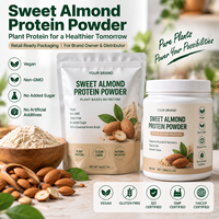 Poudre de protéines d'amande douce, protéines végétales véganes, emballage prêt à la vente en sachet, pot ou boîte pour les distributeurs et propriétaires de marques, sans OGM
