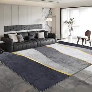 Alfombra de Terciopelo de Cristal Estilo Nórdico, Rectangular, con Patrón Geométrico Abstracto a Rayas, Resistente a las Manchas, para Sala de Estar, Oficina, Entrada - Product Image 1