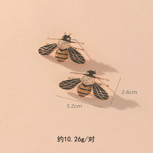 <b>Bee</b> Stud Earrings Zinc Alloy Rhinestone Insect Design Fashion Jewelry <b>Gift</b> Style 1 - Product Image 2