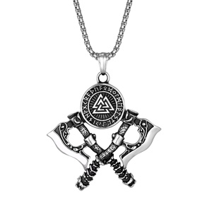 Colgante Vikingo Vintage de Acero Inoxidable 3D con Doble Hacha Ragnar y Martillo de Thor, con Runas Triangulares Celtas, Estilo Guerrero - Product Image 2