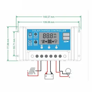 太阳能充电控制器10A 20A 30A MPPT 12V 24V，带负载双定时器控制太阳能稳压器，用于路灯