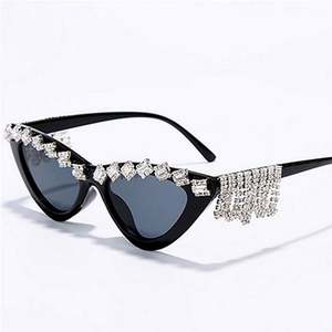 Nouvelles Lunettes de Soleil de Luxe pour Femmes 2020, Monture Œil de Chat avec Strass et Chaîne Diamantée - Product Image 6