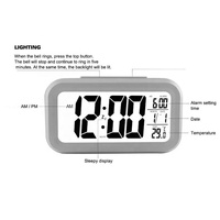 Jam meja serbaguna termometer cahaya abadi, kalender Desktop Jam LED Digital Alarm