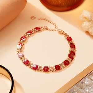 สร้อยข้อมือแฟชั่น สแตนเลสสตีล 316L ชุบทอง PVD ประดับเคลือบสีแดง สำหรับผู้หญิง - Product Image 3