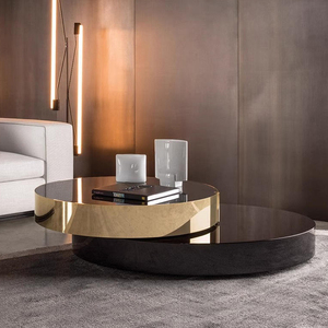 Bộ bàn trà tròn kiểu Bắc Âu làm bằng gỗ sồi/bạch dương, mặt bàn kính, khung thép không gỉ - Product Image 2