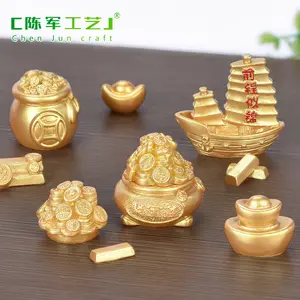 财富滚动，微景观，DIY摆件，树脂工艺品，年货金饰，元宝，摇钱树，葫芦船