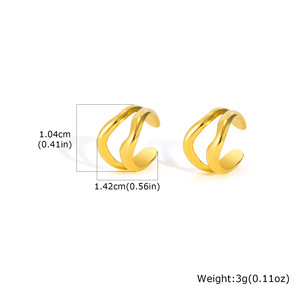 Orecchini a Doppia Linea Novirassine in Acciaio Inossidabile Placcato Oro 18K, Gioielli da Donna Senza Piercing, Orecchini a Clip Impermeabili - Product Image 2