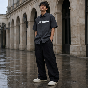Camisa Casual <span class=keywords><strong>de</strong></span> Popelina Vintage <span class=keywords><strong>para</strong></span> Hombre, Manga <span class=keywords><strong>Corta</strong></span>, Hombros Caídos, Estampado <span class=keywords><strong>de</strong></span> Letras, <span class=keywords><strong>para</strong></span> el Día a Día, Impresión Digital, 100% Algodón - Product Image 2