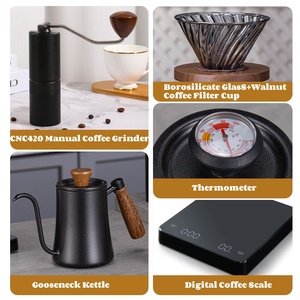 कैटल मैनुअल ग्राइंडर के साथ 10 टुकड़े क्लासिक आर्बरिक कॉफी किट को हिलें और कैंपिंग कॉफी सेट पर डालें - Product Image 3