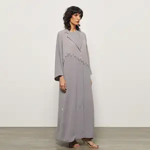 Customized Long Blazer Suit 2 Piece Set Fashion Open Abaya Maxi Dress Loose Plain Two-color Stitching Casual Abaya