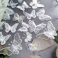 Patch en tissu organza blanc double et simple couche, motif papillon, broderie informatique, accessoires vestimentaires