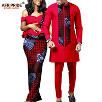 GuyaWax Dashiki Gaun Tanpa Lengan Ramah Lingkungan Katun Cetak Afrika Wanita Pria Pasangan Serasi Pesta Pernikahan Kaftan Kemeja Celana