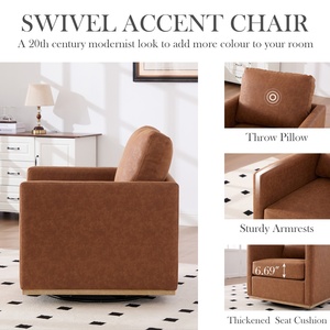 Sillón Giratorio Cuadrado Tapizado M <span class=keywords><strong>y</strong></span> Cómodo Sillón Individual de PU, Sillón con Brazos para Sala de Estar - Product Image 5