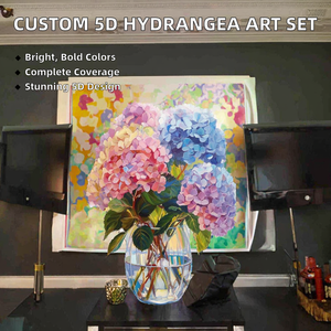 Kit de Peinture Diamant 5D Personnalisé DIY, Style Américain, <span class=keywords><strong>Toile</strong></span> Imprimée Hortensias Roses et Bleus en Vase, Point de Croix Complet, Décoration Maison - Product Image 2
