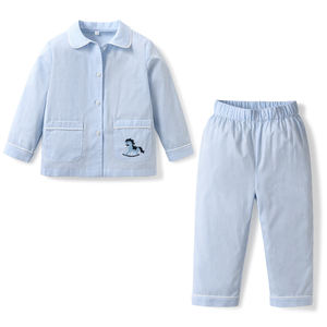 Otoño primavera nuevo <span class=keywords><strong>pijama</strong></span> fino <span class=keywords><strong>de</strong></span> 2 piezas a <span class=keywords><strong>rayas</strong></span> para <span class=keywords><strong>niño</strong></span> niña diseño bordado Casual Homewear personalizado 100% algodón niños - Product Image 6