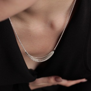 Collier en argent sterling S925, élégant, avec pendentif en forme de trapèze, petit diamant étincelant, à un caractère, tendance, superposé - Product Image 2