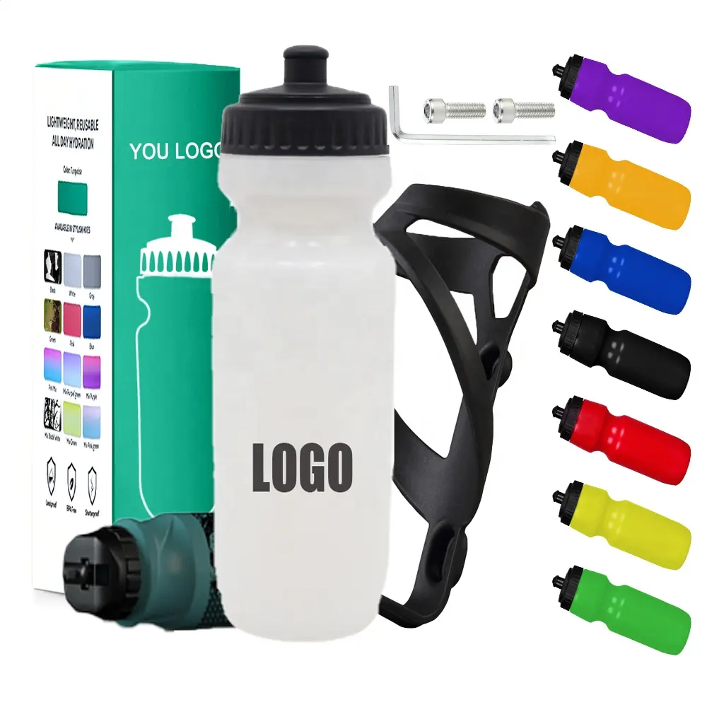 portable custom logo sport gym squeeze bicycle plastic cycling bidon water bottle with leak proof lid lightweight holder cage