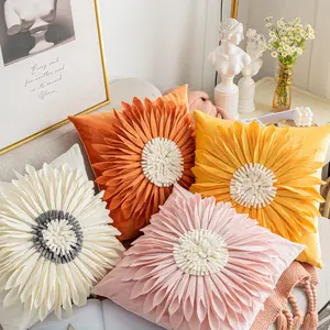 Sun Flower Pillow Cover Daisy Flower Bedside Cushion Office Sunflower Flower Applique Work Cushion Cover