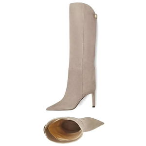 Yüksek kalite özel Logo kadın diz yüksek yapılan çizmeler ayakkabı kış sivri burun yüksek topuk çizmeler - Product Image 3