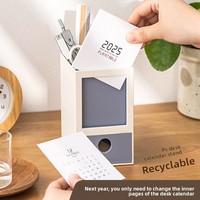 Kotak Penyimpanan Kalender Meja Plastik Satu Tingkat, Tempat Pena, Desain Modern, Organisasi Meja Rumah & Ruang Tamu