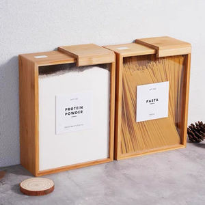 Simple <strong>Wooden</strong> Sliding Cover Moisture-Proof Space-Saving Kitchen <strong>Storage</strong> <strong>Box</strong> for Grains Cereals Coffee Beans &amp; Oatmeal - Product Image 2