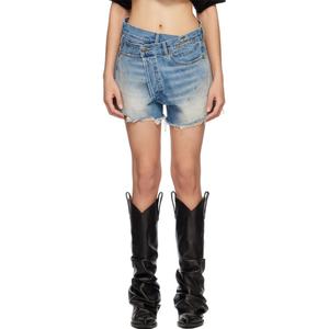 Shorts de Mezclilla Azules de Alta Calidad con Dobladillo Desgastado, 13 oz, Sin Elasticidad, para Mujer - Product Image 2