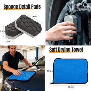 Kit de 9 brosses pour roues de voiture, brosse pour pneus, brosse plate en microfibre pour nettoyer les roues, brosse à poils doux pour nettoyer les jantes, applicateur de brillance pour pneus - Product Image 3