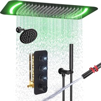 Système de Douche Homedec à 4 Poignées avec Deux Jets, Pommeau de Douche Latéral LED Effet Pluie 6 Pouces, Commutateur 3 Voies, Finition Noir Mat, Laiton et Acier Inoxydable