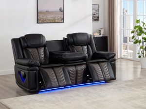 Canapé sectionnel inclinable en cuir en gros, canapé inclinable pour salon, ensemble de canapés multifonctionnels, noir + gris - Product Image 3