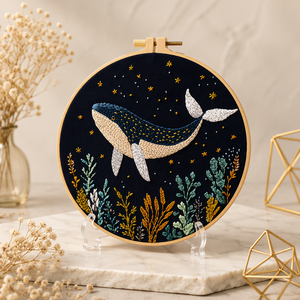 Kit de Bordado DIY para Principiantes, Patrón de Gato, Luna y Estrella, Kit de Iniciación al Bordado a Mano Todo en Uno - Product Image 2