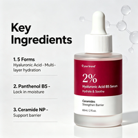 Sérum Visage Hydratant Intense et Clarifiant à l'Acide Hyaluronique 2% et Vitamine B5, Réparateur Apaisant et Éclaircissant pour la Peau, Marque Blanche