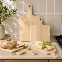Lot de 3 planches de service en bois d'hévéa, tailles variées, rectangulaires, avec poignées, pour pizza, pain et fruits